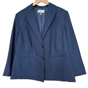 Le Suit Women's Plus Size 16W Blue Two-Button Blazer Business Jacket Textured